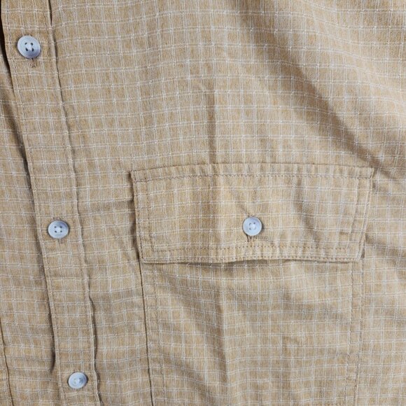 Prana Short Sleeve Gold Check Button Up Shirt Men Hiking 2XL Pockets Woven - Picture 4 of 16